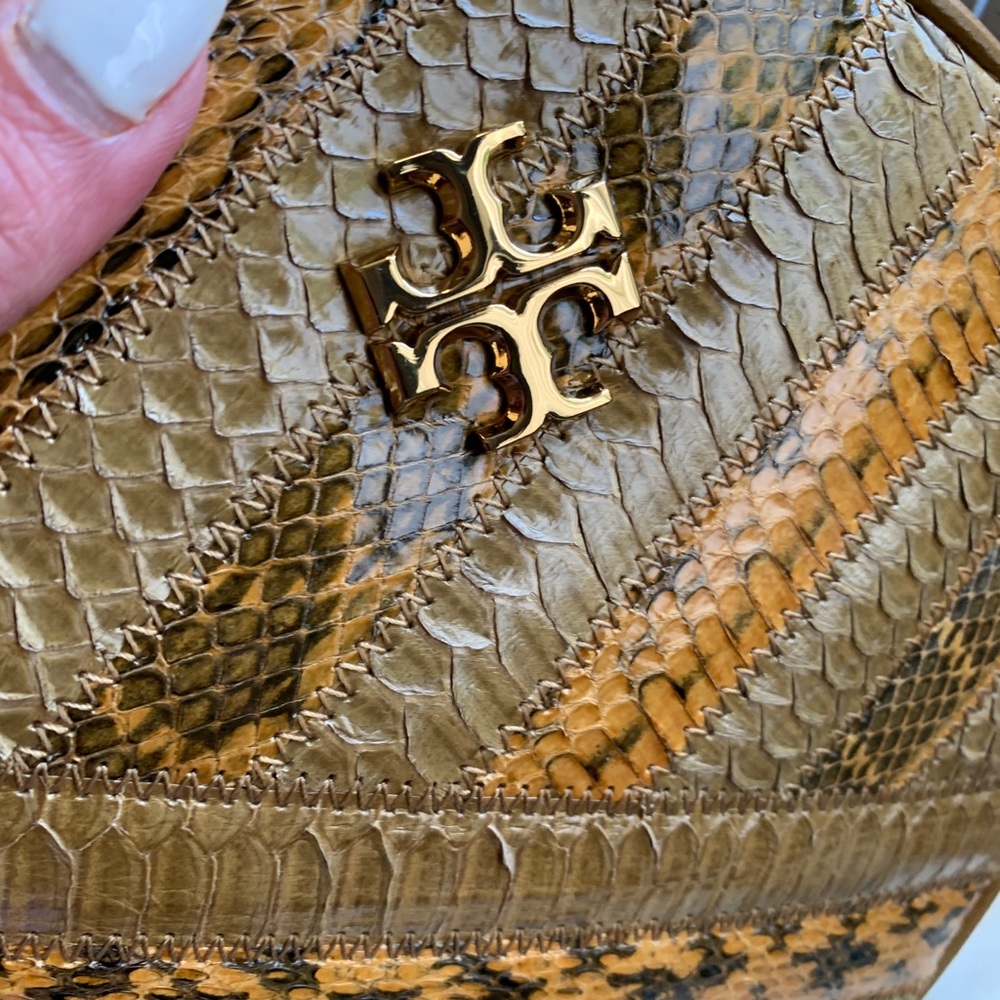 Authentic TORY BURCH SNAKE SKIN Leather top zip Crosby - Picture 5 of 16